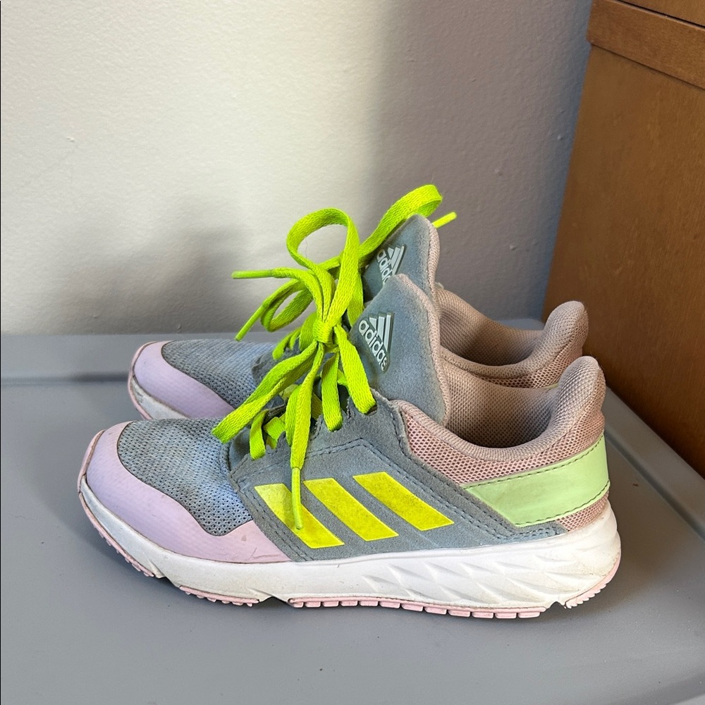 adidas Kids Sneakers in Blue, Pink, and Neon Yellow